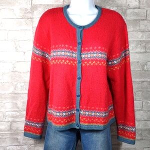 Christopher & Banks Fair Isle Cardigan Sweater w/ Hand Embroidery Accents.